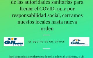 Cierre temporal locales por corona virus Gil Optics